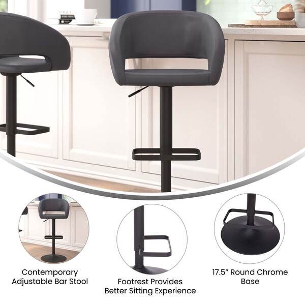 Flash Furniture Gray Vinyl Adjustable Height Barstool - CH-122070-GYBK-GG
