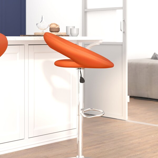 Flash Furniture Orange Vinyl Barstool, Adj Height, Seat Height Range: 24" to 32-3/4" - DS-811-ORG-GG