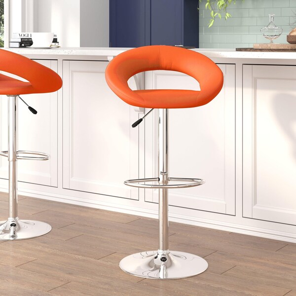 Flash Furniture Orange Vinyl Barstool, Adj Height, Seat Height Range: 24" to 32-3/4" - DS-811-ORG-GG