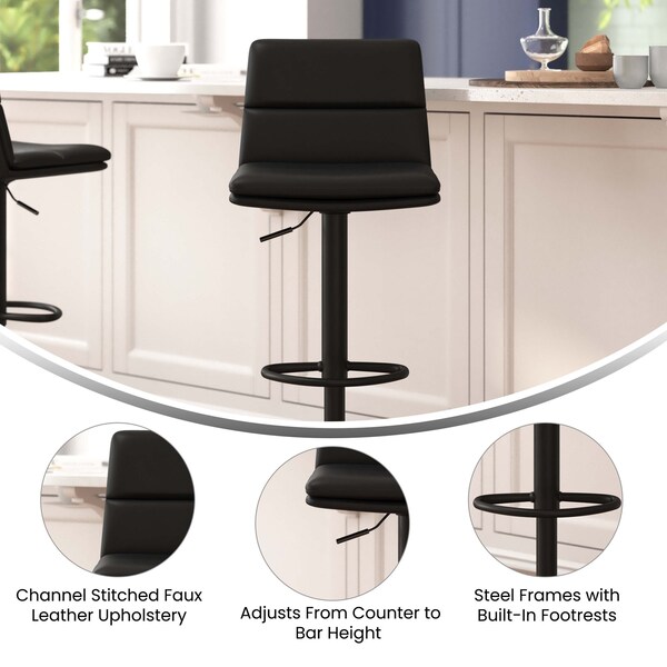 Flash Furniture Black Adjustable Height LeatherSoft Barstools, 2PK - CH-202071-BK-GG