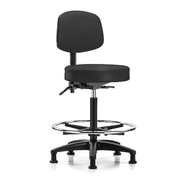 Blue Ridge Ergonomics Bench Stool, Hi, Vinyl, Bk, CF, Glides, BLK - BR-VHBST-RG-T0-CF-RG-8540