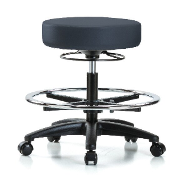 Blue Ridge Ergonomics Bench Stool, Med, Vinyl, CF, Casters, Nav - BR-VMBSO-RG-CF-RC-8582