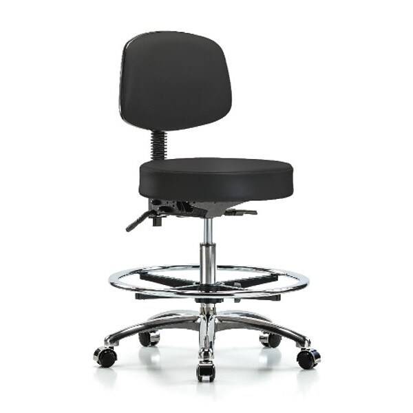 Blue Ridge Ergonomics Bench Stool, Med, Vin, Bk, Chrm, Cast, BLK - BR-VMBST-CR-T0-CF-CC-8540