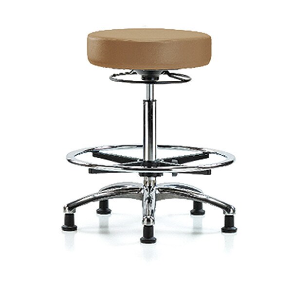 Blue Ridge Ergonomics Bench Stool, Hi, Chrm, Vinyl, CF, Glid, Taupe - BR-VHBSO-CR-CF-RG-8584