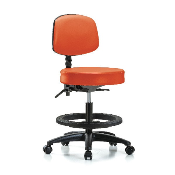 Blue Ridge Ergonomics Bench Stool, Med, Vin, Bk, BF, Cast, Orange, Caster Type: Rolling - BR-VMBST-RG-T0-BF-RC-8613
