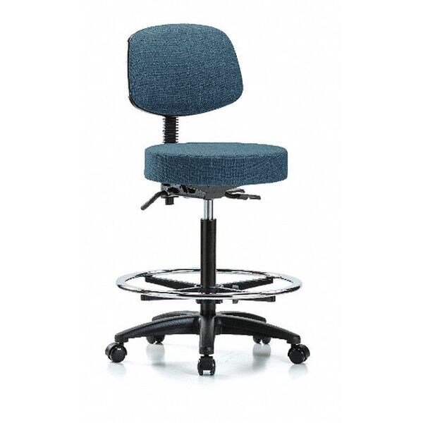 Blue Ridge Ergonomics Bench Stool, Hi, Fabric, Bk, CF, Casters, Blu, Material: Chrome, Polyurethane Foam - BR-FHBST-RG-T0-CF-RC-F43