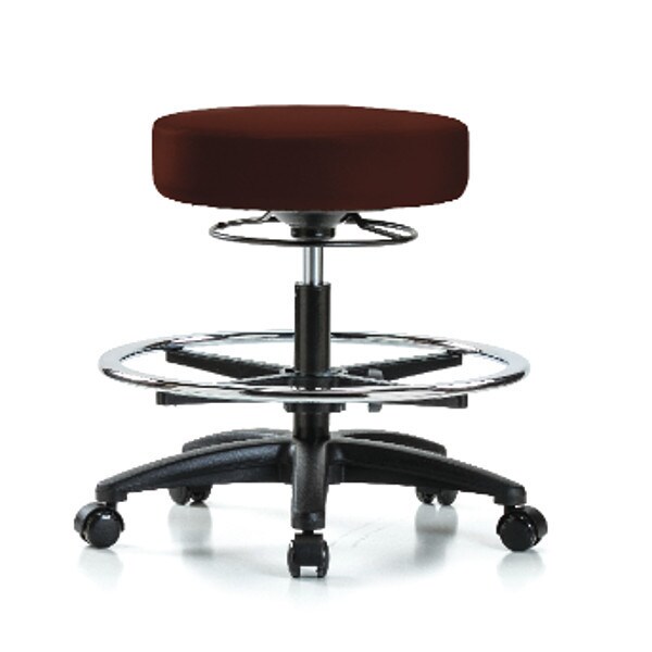 Blue Ridge Ergonomics Bench Stool, Med, Vinyl, CF, Casters, Burg - BR-VMBSO-RG-CF-RC-8569