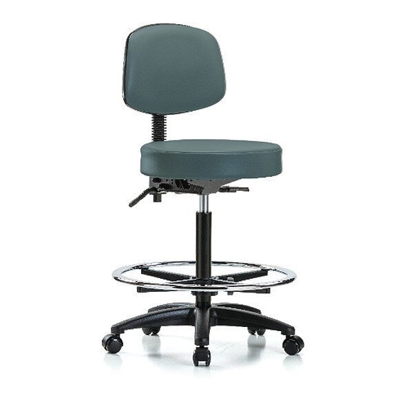 Blue Ridge Ergonomics Bench Stool, Hi, Vin, Bk, Tilt, CF, Cast, Blu - BR-VHBST-RG-T1-CF-RC-8546