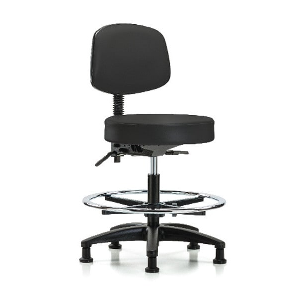 Blue Ridge Ergonomics Bench Stool, Med, Vinyl, Bk, CF, Glides, BLK - BR-VMBST-RG-T0-CF-RG-8540
