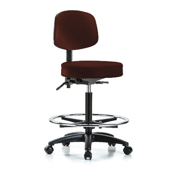 Blue Ridge Ergonomics Bench Stool, Hi, Vin, Bk, CF, Casters, Burg - BR-VHBST-RG-T0-CF-RC-8569