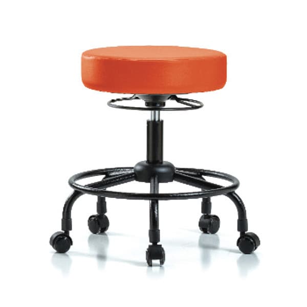 Blue Ridge Ergonomics Bench Stool, Med, Vinyl, RT, Casters, Orange - BR-VMBSO-RT-RC-8613
