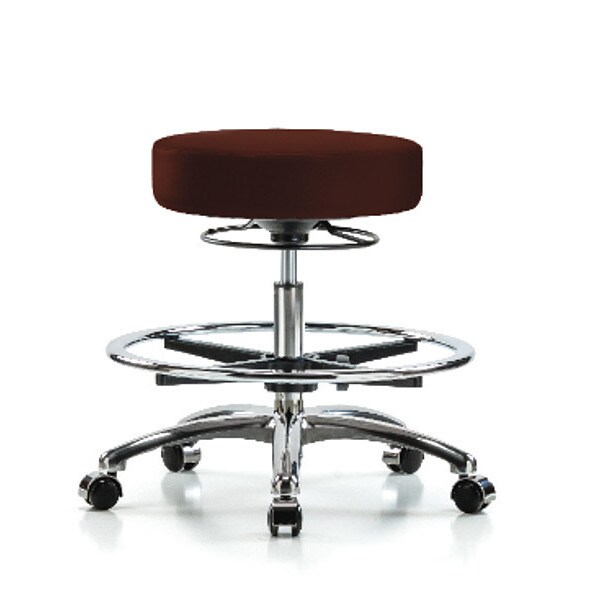 Blue Ridge Ergonomics Bench Stool, Med, Vinyl, Chrm, CF, Cstrs, Burg - BR-VMBSO-CR-CF-CC-8569