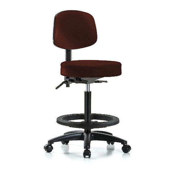 Blue Ridge Ergonomics Bench Stool, Hi, Vinl, Bk, Tilt, BF, Cast, Burg - BR-VHBST-RG-T1-BF-RC-8569