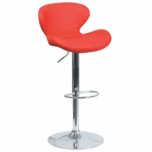 Flash Furniture Red Vinyl Barstool, Adj Height, Backrest: Curved - CH-321-RED-GG