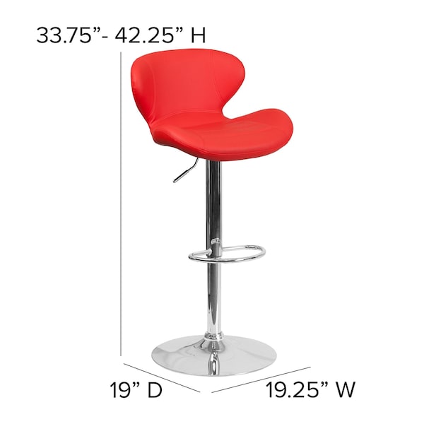 Flash Furniture Red Vinyl Barstool, Adj Height, Backrest: Curved - CH-321-RED-GG