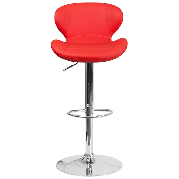 Flash Furniture Red Vinyl Barstool, Adj Height, Backrest: Curved - CH-321-RED-GG