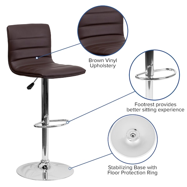 Flash Furniture Brown Vinyl Barstool, Adj Height - CH-92023-1-BRN-GG