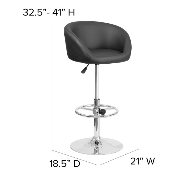 Flash Furniture Black Vinyl Barstool, Adj Height, Backrest: Barrel Back - CH-TC3-1066L-BK-GG