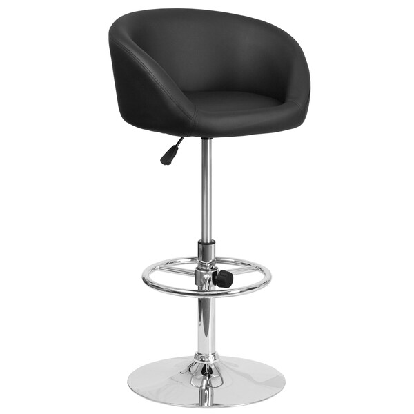 Flash Furniture Black Vinyl Barstool, Adj Height, Backrest: Barrel Back - CH-TC3-1066L-BK-GG