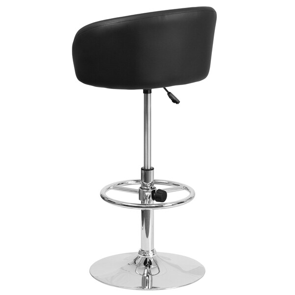 Flash Furniture Black Vinyl Barstool, Adj Height, Backrest: Barrel Back - CH-TC3-1066L-BK-GG