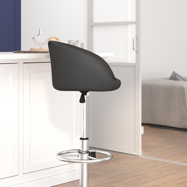 Flash Furniture Black Vinyl Barstool, Adj Height, Backrest: Barrel Back - CH-TC3-1066L-BK-GG