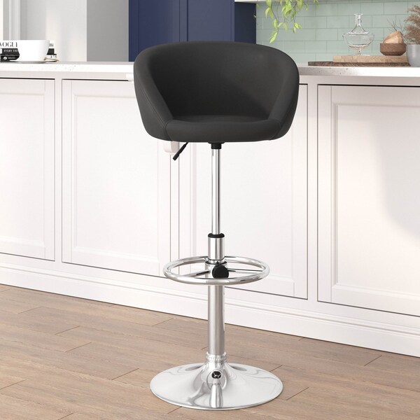 Flash Furniture Black Vinyl Barstool, Adj Height, Backrest: Barrel Back - CH-TC3-1066L-BK-GG