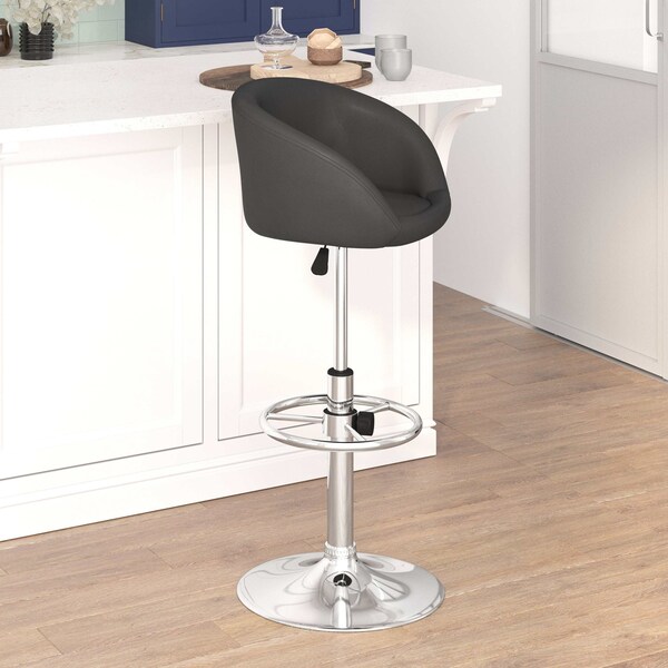 Flash Furniture Black Vinyl Barstool, Adj Height, Backrest: Barrel Back - CH-TC3-1066L-BK-GG