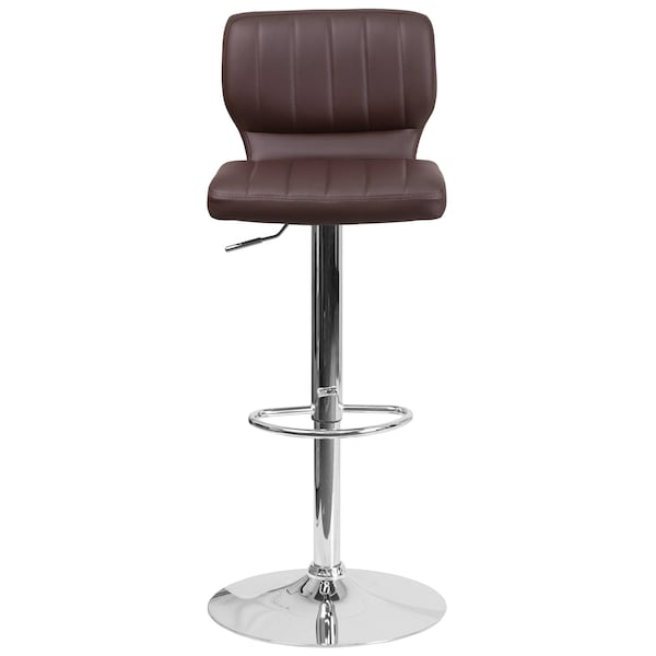 Flash Furniture Brown Vinyl Barstool, Adj Height, Frame Material: Metal - CH-132330-BRN-GG