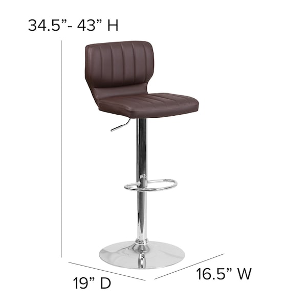Flash Furniture Brown Vinyl Barstool, Adj Height, Frame Material: Metal - CH-132330-BRN-GG