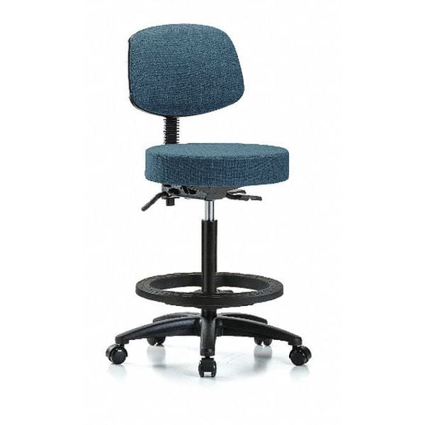 Blue Ridge Ergonomics Bench Stool, Hi, Fabric, Bk, BF, Casters, Blu - BR-FHBST-RG-T0-BF-RC-F43