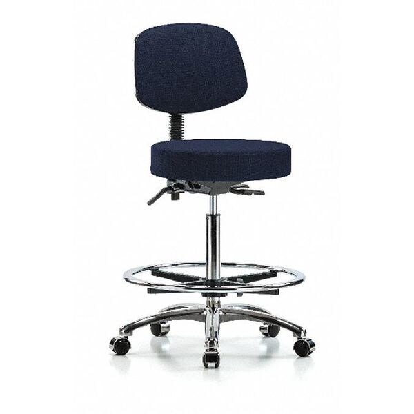 Blue Ridge Ergonomics Bench Stool, Hi, Fabric, Bk, CF, Casters, Nav, Caster Type: Rolling - BR-FHBST-CR-T1-CF-CC-F45