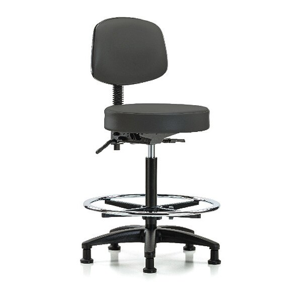 Blue Ridge Ergonomics Bench Stool, Hi, Vinyl, Bk, CF, Glides, Gry - BR-VHBST-RG-T0-CF-RG-8605