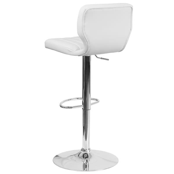Flash Furniture White Vinyl Adjust Ht Barstool, Vertical Stitch Back, Chrome Base, PK2 - 2-CH-132330-WH-GG