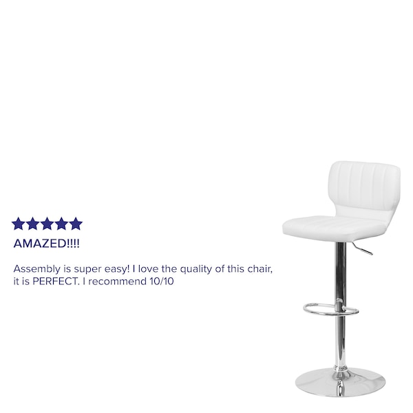 Flash Furniture White Vinyl Adjust Ht Barstool, Vertical Stitch Back, Chrome Base, PK2 - 2-CH-132330-WH-GG