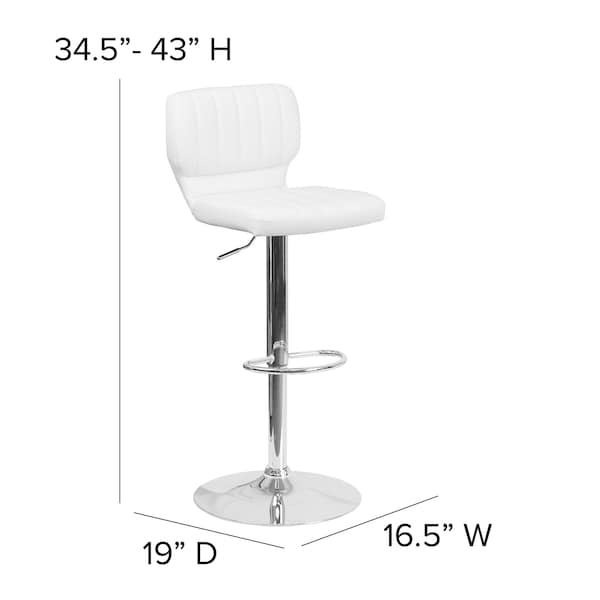 Flash Furniture White Vinyl Adjust Ht Barstool, Vertical Stitch Back, Chrome Base, PK2 - 2-CH-132330-WH-GG