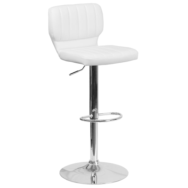 Flash Furniture White Vinyl Adjust Ht Barstool, Vertical Stitch Back, Chrome Base, PK2 - 2-CH-132330-WH-GG