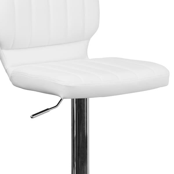 Flash Furniture White Vinyl Adjust Ht Barstool, Vertical Stitch Back, Chrome Base, PK2 - 2-CH-132330-WH-GG