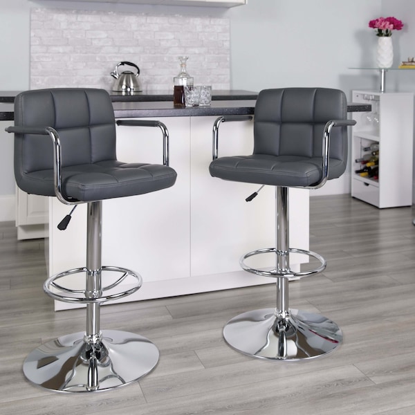 Flash Furniture Gray Quilted Vinyl Barstool, PK2 - 2-CH-102029-GY-GG