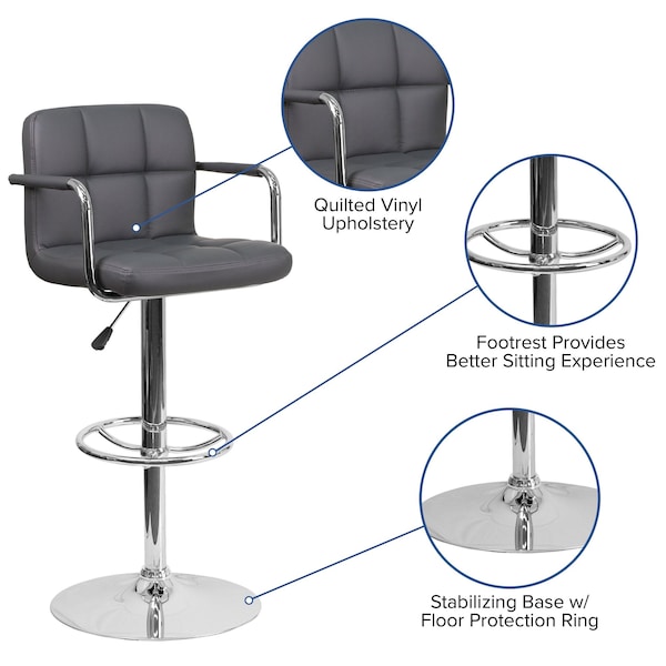 Flash Furniture Gray Quilted Vinyl Barstool, PK2 - 2-CH-102029-GY-GG