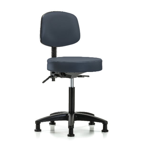Blue Ridge Ergonomics Bench Stool, Med, Vinyl, Bk, Glides, Nav - BR-VMBST-RG-T0-NF-RG-8582