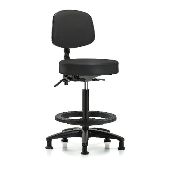 Blue Ridge Ergonomics Bench Stool, Hi, Vinyl, Bk, BF, Glides, BLK - BR-VHBST-RG-T0-BF-RG-8540