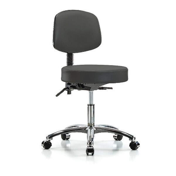 Blue Ridge Ergonomics Desk Stool, Vinyl, Bk, Chrome, Casters, Gry - BR-VDHST-CR-T0-CC-8605
