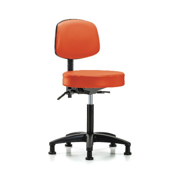 Blue Ridge Ergonomics Bench Stool, Med, Vinyl, Bk, Glides, Orange - BR-VMBST-RG-T0-NF-RG-8613