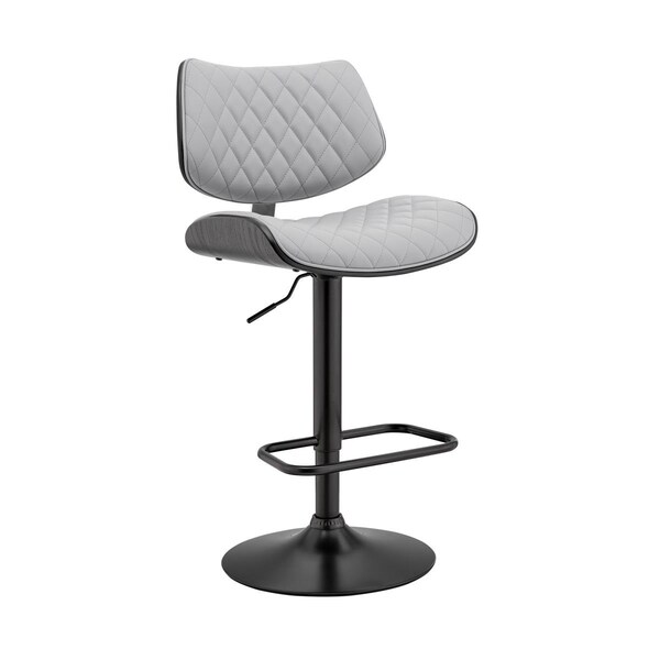 Seatsolutions Leland Adjustable Gray Faux Leather & Black Finish Bar Stool - SE3318274