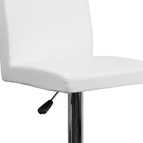 Flash Furniture White Vinyl Adjustable Height Barstool, Panel Back, Chrome Base, PK2 - 2-CH-92066-WH-GG