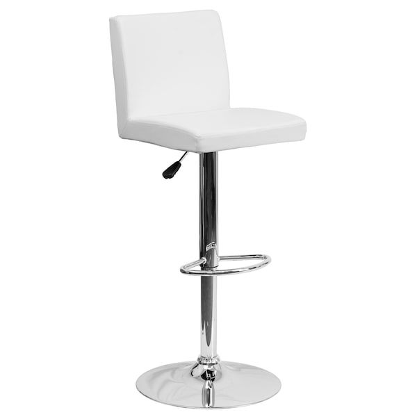 Flash Furniture White Vinyl Adjustable Height Barstool, Panel Back, Chrome Base, PK2 - 2-CH-92066-WH-GG