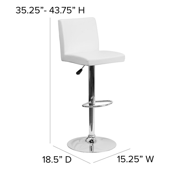 Flash Furniture White Vinyl Adjustable Height Barstool, Panel Back, Chrome Base, PK2 - 2-CH-92066-WH-GG