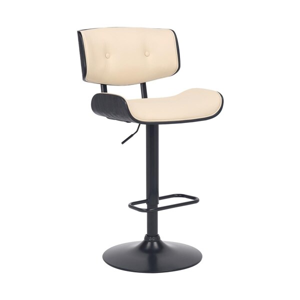 Gfancy Fixtures Adjustable Cream Tufted Faux Leather & Black Wood Swivel Barstool - GF3671560