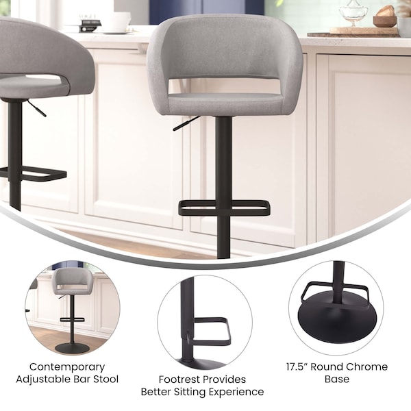 Flash Furniture Gray Fabric Adjustable Height Barstool - CH-122070-GYFABBK-GG