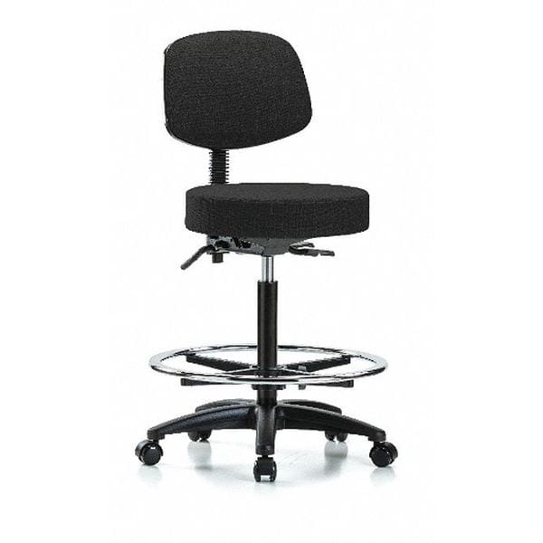 Blue Ridge Ergonomics Bench Stool, Hi, Fabric, Bk, CF, Casters, Blk, Caster Type: Rolling - BR-FHBST-RG-T0-CF-RC-F42